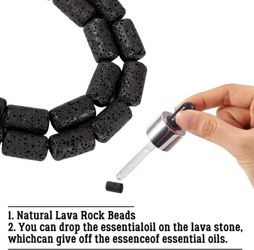 Miniatura 3 de Craftdady 25 cuentas de piedra de lava negra natural, tubo de columna, piedras preciosas volcánicas, cuentas sueltas para curación de energía