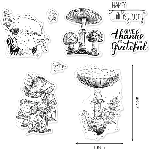 Miniatura 2 de Sellos transparentes de hongos para hacer tarjetas y decoración de álbumes de fotos, hojas de flores, palabras, sellos de goma transparente, sello