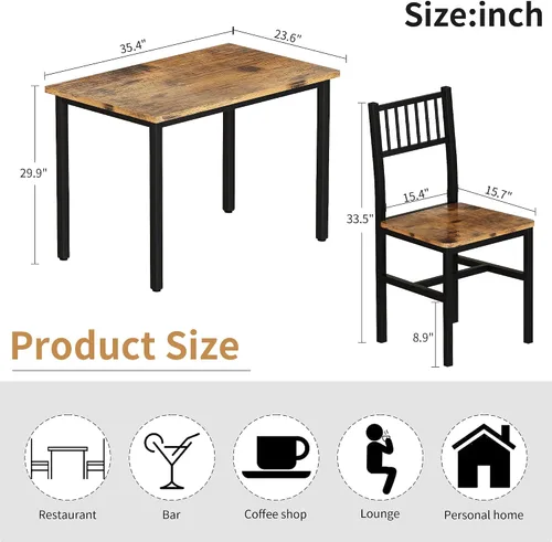 Miniatura 7 de Lamerge Juego de mesa de cocina pequeña para 2, mesa de desayuno industrial y 2 sillas, juego de mesa de comedor de 3 piezas para comedor, sala