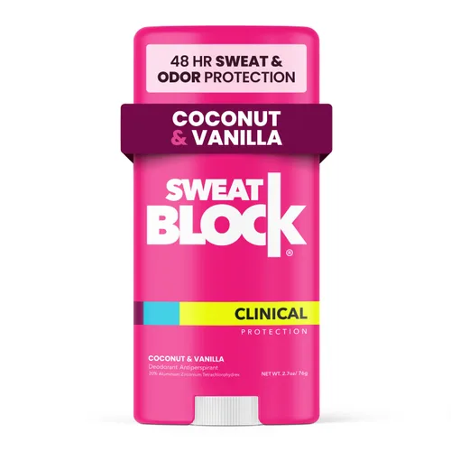 SweatBlock Deodorante de Fuerza Clínica para Mujeres Aroma de Coco y Vainilla 48 Horas de Protección contra el Sudor y el Olor Fórmula de Uso Diario