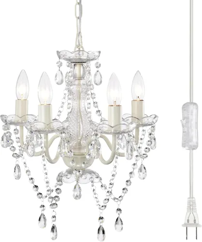 Miniatura 9 de Alighting Candelabros enchufables, lámpara de techo colgante de cristal acrílico pequeño colorido de 4 luces con cable de 20 pies, sin cableado