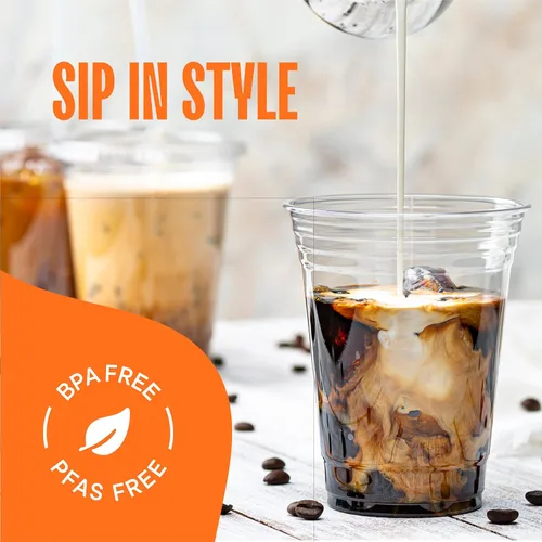 Miniatura 3 de Vasos de plástico transparente de 16 onzas con tapas con ranura para popote [100 juegos] vasos desechables transparentes de PET con tapas, taza