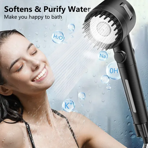 Miniatura 5 de Filtro de Cabezal de Ducha Turbo con Minerales, Cabezal de Ducha Filtrado con Gotas de Iones de Alta Presión Hidro para Agua Dura, Reduce la Piel