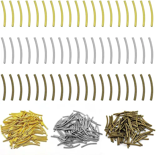 300 cuentas espaciadoras curvadas de tubo de fideos, cuentas de tubo curvado de 0.98 pulgadas de largo, cuentas de tubo de latón, cuentas sueltas de