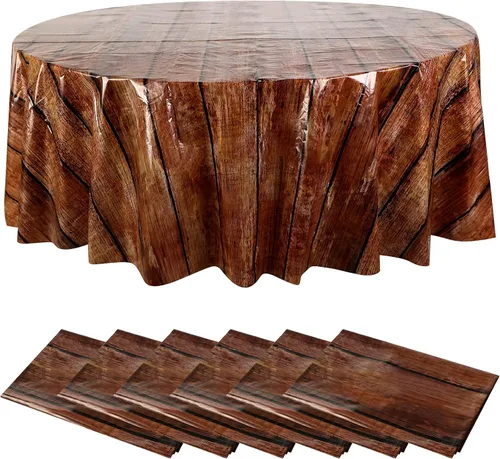 Miniatura 7 de Remagr 3 manteles de grano de madera de 84 pulgadas, decoración de fiesta temática occidental, mantel de madera impermeable de poliéster, mantel