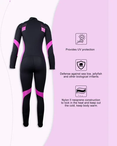 Miniatura 4 de Seaskin Trajes de neopreno para hombres y mujeres de 3 mm con cremallera frontal, traje de neopreno completo Mujeres Negro+Fucsia