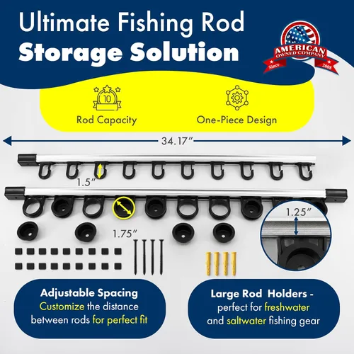 Miniatura 4 de Rush Creek Creations Fishing Rod Holder, Garage Organization and Wall Storage, for Reels, Gear and Accessories (Vertical/Horizontal Rack)