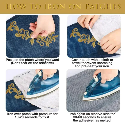 Miniatura 4 de 6 piezas de hojas metálicas bordadas para planchar con estampado de flores y vides, apliques de encaje, diseño largo de desplazamiento para vestido