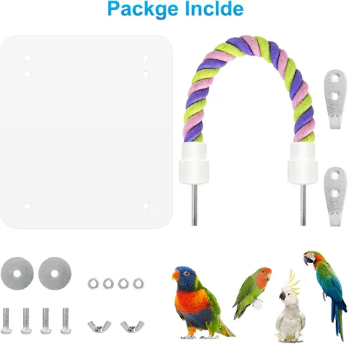 Miniatura 4 de Espejo de pájaro de 5.9 pulgadas con cuerda, perca, juguetes para pájaros, perca cómoda para grises, amazonas, periquitos, cacatúas, conure