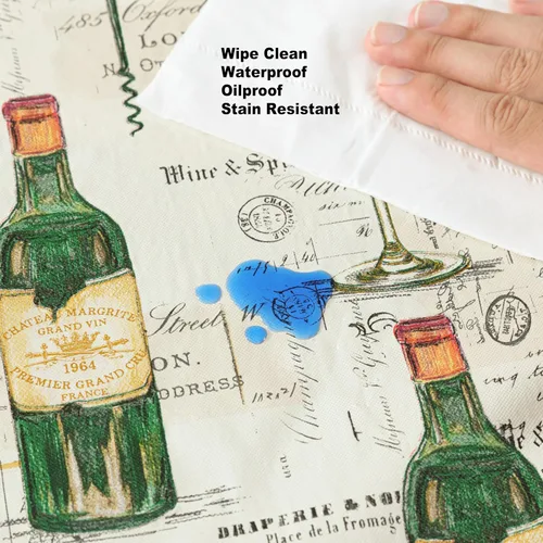 Miniatura 6 de Newbridge Mantel de vinilo con parte trasera de franela con impresión de cata de vinos, diseño de botellas de vino francesas y comerciantes