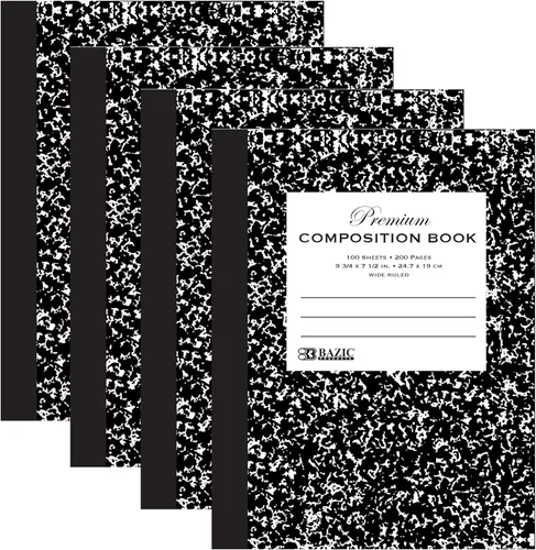 Miniatura 8 de BAZIC Products Libro de composición con rayas anchas de 100 hojas, cuaderno de mármol negro de alta calidad, cuaderno de escritura con forro