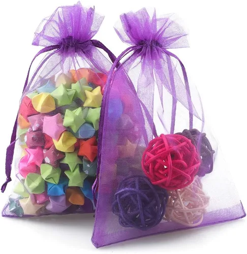 Miniatura 2 de G2PLUS Bolsas de organza moradas de 4 x 6 pulgadas, 100 bolsas de organza con cordón, bolsas de malla transparente para joyas, bolsa de regalo