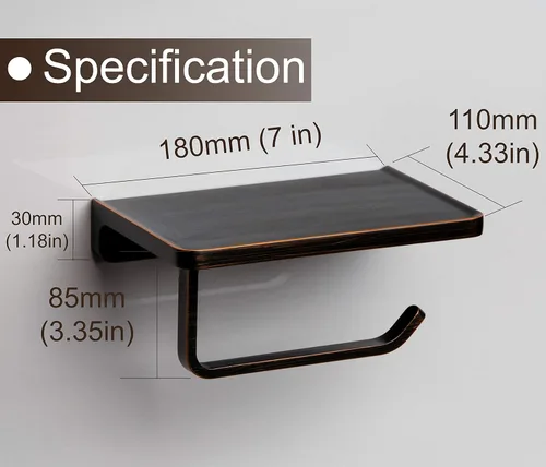 Miniatura 2 de Linkaa Soporte de papel higiénico de bronce con estante de bronce aceitado, dispensador de rollos de papel higiénico de montaje en pared con estante