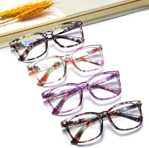 Miniatura 7 de Henotin - Juego de 4 gafas de lectura con bloqueo de luz azul para mujeres y hombres, con bisagra de resorte para computadora, anti rayos UV, gafas