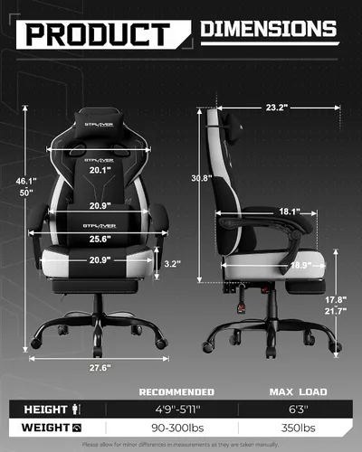 Miniatura 2 de GTPLAYER Sillas de juegos para adultos, asiento ergonómico grande y alto para juegos con reposapiés y soporte lumbar, cómoda silla de oficina