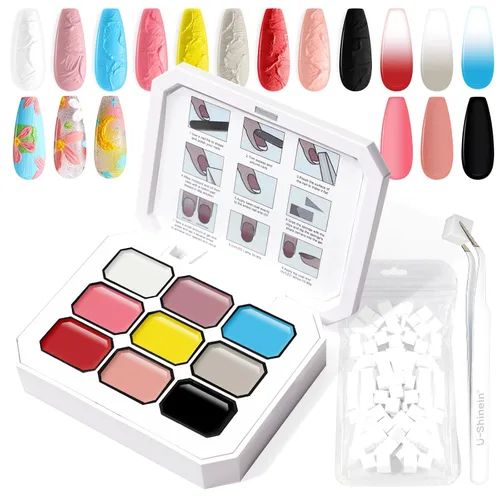 Miniatura 41 de Juego de esmaltes de gel con gradiente, 9 colores ombre, esmalte de gel para uñas rojo, marrón, azul claro, rosa, esponjado para pigmento, Pat Aura