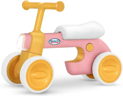 Henry & Colin Bicicleta First Balance para niños de 1 año, bicicleta de 4 ruedas con luces divertidas y música, asiento suave, juguete de paseo sin