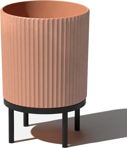 Miniatura 11 de Veradek Demi Series - Maceta redonda con soporte para porche o patio, compuesto de piedra de plástico duradero y soporte de madera, decoración