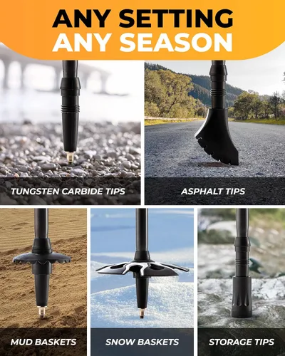 Miniatura 6 de Foxelli Bastones de trekking – Bastones de trekking plegables ligeros para hombres y mujeres, equilibrio perfecto y apoyo para personas mayores Caqui