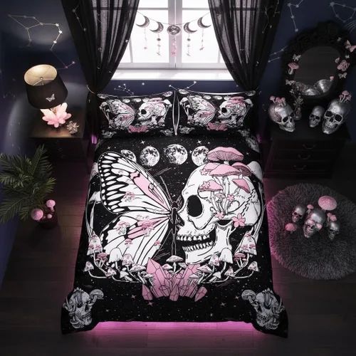 Miniatura 32 de Juego de funda de edredón para niños con diseño de gato lindo, tamaño individual, juego de ropa de cama con hojas de flores, luna, noche y cielo
