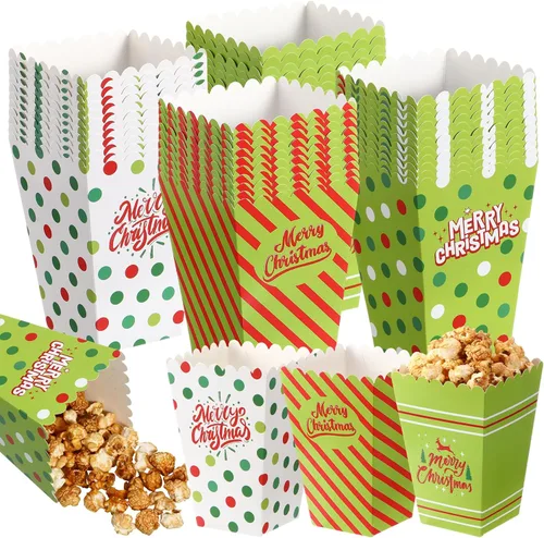 Miniatura 9 de Baderke 24 cajas de palomitas de maíz de Navidad, mini caja de dulces de Navidad, caja de golosinas de galletas, muñeco de nieve, Papá Noel, copo