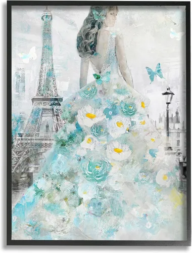 Miniatura 7 de Stupell Industries Mujer parisina con mariposa y vestido floral azul pintura placa de pared, 10 x 15, diseño por artista Main Line Art & Design