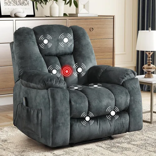 EBELLO Silla reclinable manual con masaje y calor, sillón reclinable de tela suave para adultos con portavasos ocultos, bolsillo lateral, sofá