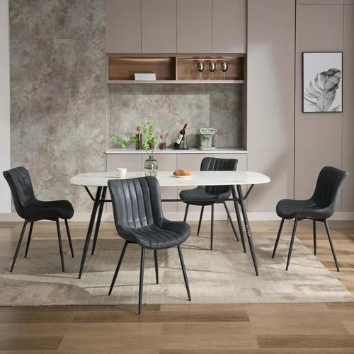 Miniatura 6 de GarveeHome Juego de 2 sillas de comedor tapizadas, sillas de cocina de cuero con patas de metal, sillas de comedor modernas de mediados de siglo