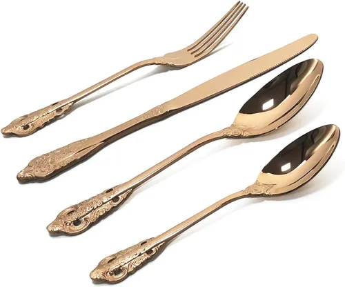 Miniatura 15 de Juego de cubiertos de 4 piezas, cubiertos de acero inoxidable 18/10, incluye cuchillo, tenedor, cuchara, cuchara de té, pulido con espejo, apto