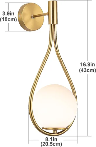 Miniatura 5 de Paquete de apliques de pared/luces de pared, no cableadas de latón dorado, lámparas de pared de globo de vidrio blanco, lámpara inalámbrica