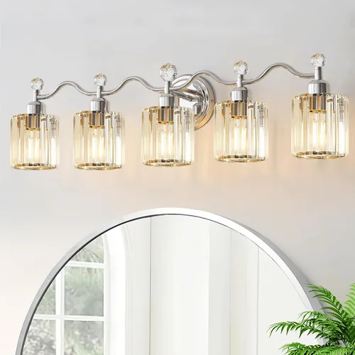 Miniatura 16 de Moderna lámpara de cristal para tocador de baño, 3 luces negras y doradas, lámparas de tocador sobre espejo, lámpara de pared de vidrio