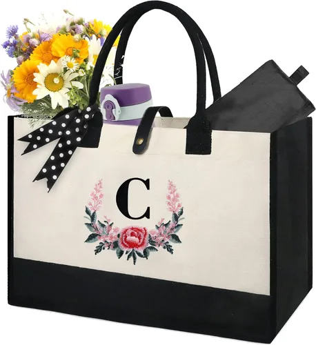 BeeGreen Regalos personalizados para mujeres con bolsillos interiores con cremallera de cuero, hebilla magnética bordada, monograma de lona de 13