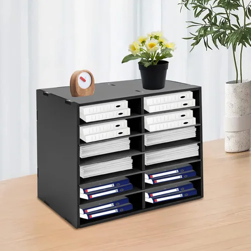 Miniatura 2 de Organizador de literatura, moderno organizador de literatura de escritorio de PVC, 12 ranuras, organizador de buzón de literatura rectangular