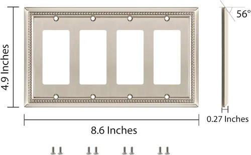 Miniatura 3 de Henne Bery Sunken Pearls - Placa decorativa de pared resistente para interruptor, cubierta para tomacorrientes (decorador cuádruple, níquel satinado)