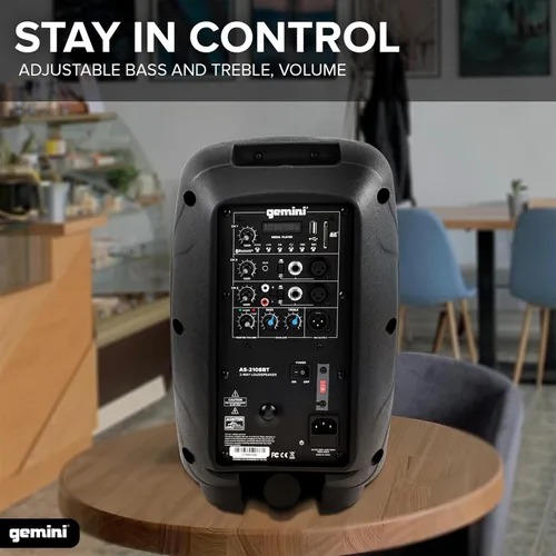 Miniatura 4 de Gemini Altavoz PA Bluetooth de 8" 500W con enlace TWS, USB/SD/FM, entradas XLR/RCA/AUX, canales de micrófono y guitarra, altavoz DJ compacto