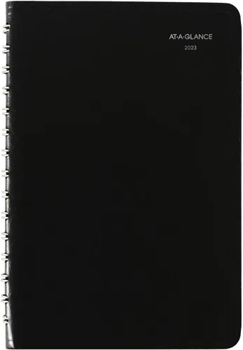 AT-A-GLANCE Agenda diaria 2023, DayMinder, 5 x 8 pulgadas, pequeña, programación abierta, piel sintética, negro (SK4600)