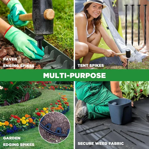 Miniatura 5 de Jetec 150 clavos de plástico negro de 8 pulgadas para bordes de paisaje, anclaje en espiral, clavos de jardín para adoquines, barreras de malezas