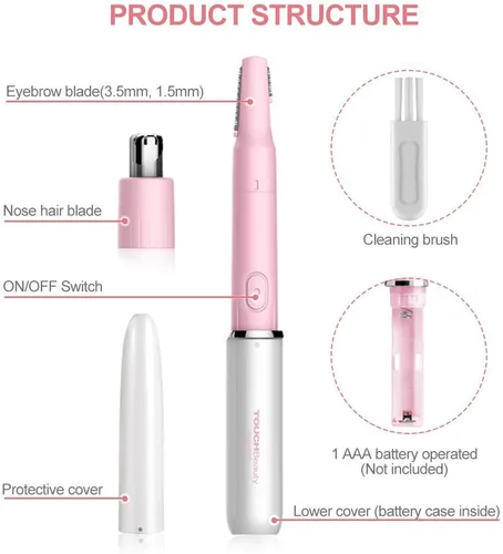 Miniatura 8 de TOUCHBeauty Recortadora de pelo para cara, cejas, nariz, orejas, cuerpo, todo en UNO, removedor de pelo para mujeres y hombres, doble cuchilla, Rosa