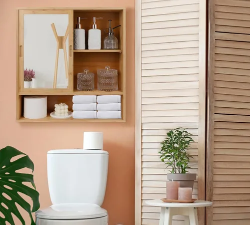 Miniatura 2 de ZYBT Gabinete de Baño de Bambú, Gabinetes de Medicina con Espejo, Gabinete de Baño Montado en la Pared con Almacenamiento, Gabinetes de Medicina