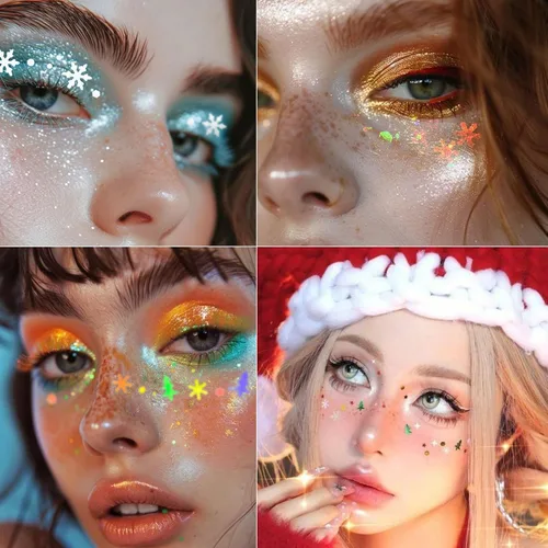 Miniatura 2 de Gel con purpurina para el cuerpo navideño, 4 colores, 8.5 onzas, holográfico, grueso, sirena, iridiscente, láser, estrella, flor y hojas