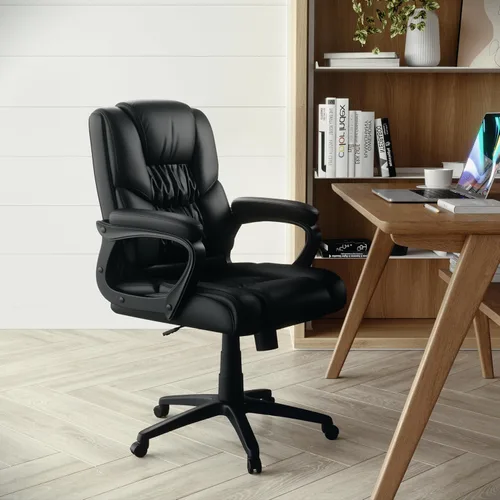 Miniatura 2 de Flash Furniture Fundamentals - Silla giratoria grande y alta de LeatherSoft para oficina y juegos, silla de oficina ergonómica con reposabrazos Negro