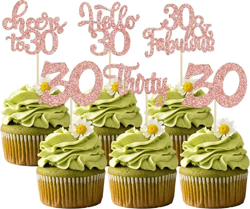 Miniatura 29 de 30 piezas Adornos para pastel de cumpleaños de 6 años, seis brillos, hola 6, púas para cupcakes, felicitaciones a los 6 años, decoraciones