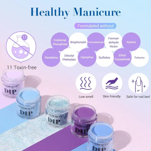 Miniatura 7 de AZUREBEAUTY Kit de iniciación de uñas en polvo de inmersión, 20 colores morado y azul con purpurina, bandeja de reciclaje de polvo de inmersión