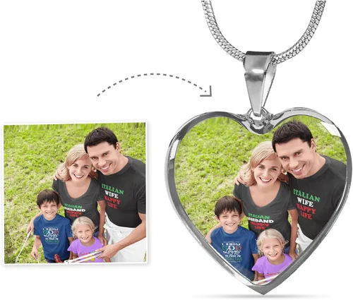 Miniatura 8 de Collar de corazón de plata con foto personalizada pon tu imagen favorita en esta joyería con tu mensaje personalizado grabado como un regalo