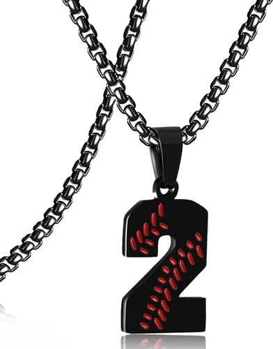 Miniatura 19 de SKQIR Colgante de número de jersey de béisbol para hombres y niños - Cadena de acero inoxidable para atletas - Negro