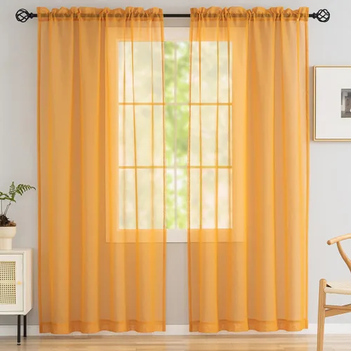 Miniatura 81 de Cortinas para ventana cortinas blancas traslúcidas de 90 pulgadas de largo, 2 paneles de cortinas de tul, paneles de ventana para cortinas de Blanco