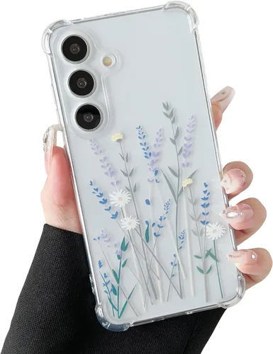 Miniatura 20 de ZTOFERA Funda transparente para Samsung Galaxy S24 con bonito patrón de flores para mujeres y niñas, funda protectora a prueba de golpes, delgada