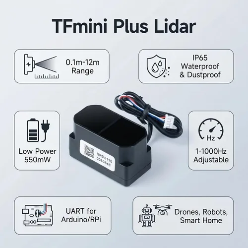 Miniatura 4 de TFmini Plus Lidar Módulo de un solo punto TOF TF mini Plus Sensor de rango láser 0.3 ft ~ 39.4 ft 1-1000Hz IP65 Sensor de distancia a prueba