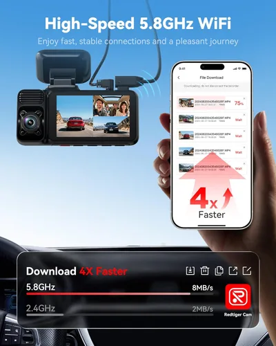 Miniatura 4 de REDTIGER F17 - Cámara de tablero de 4K, 3 canales, con GPS integrado y WiFi de 5GHz, con tarjeta de 64GB, 2160P+1080P+1080P frontal y trasera