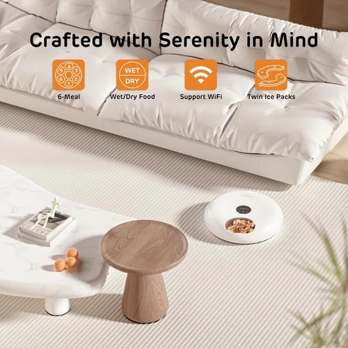 Miniatura 6 de iPettie Donut Frost - Dispensador automático de 6 comidas WiFi para gatos con control por aplicación, comedero automático para gatos de comida seca